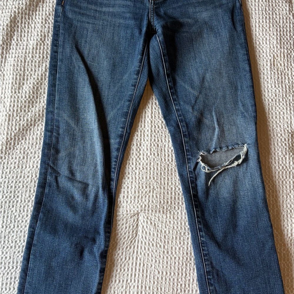 Banana Republic Dark Blue Skinny Jeans with Distressed Knee